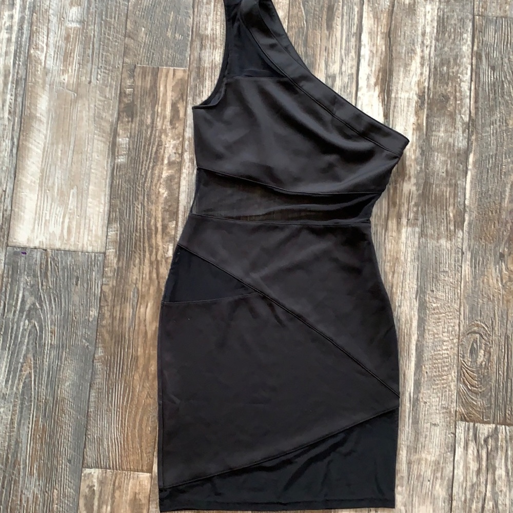 Tobi black mesh one shoulder dress